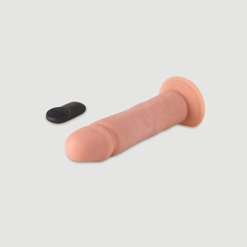 Vibrator realist din silicon cu telecomandă R1 și ventuză - Culoare carne — preț și oferte