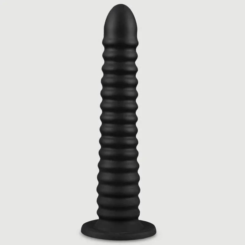 Dildo din silicon lichid flexibil, cu nervuri, pentru penetrare profundă, 41,5 x 6,1 cm – Negru — preț și oferte