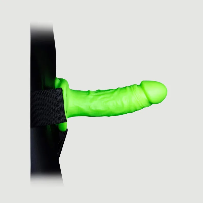 Strap-on realist, luminos în întuneric, cu interior gol, 18 cm – Verde — preț și oferte