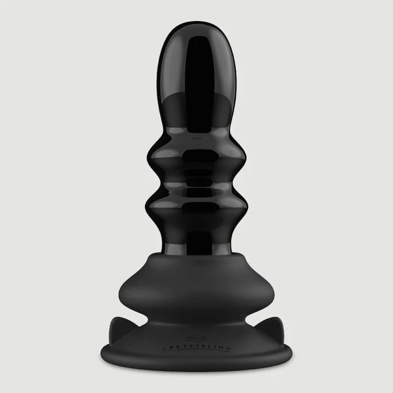Plug anal din sticlă cu nervuri, telecomandat, marca Ribbly, cu ventuză – Negru — preț și oferte