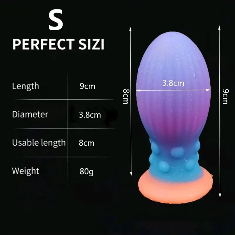 Plug anal mic din silicon, în formă de ou, care strălucește în întuneric, cu ventuză, 9 x 3,8 cm – Multicolor — preț și oferte