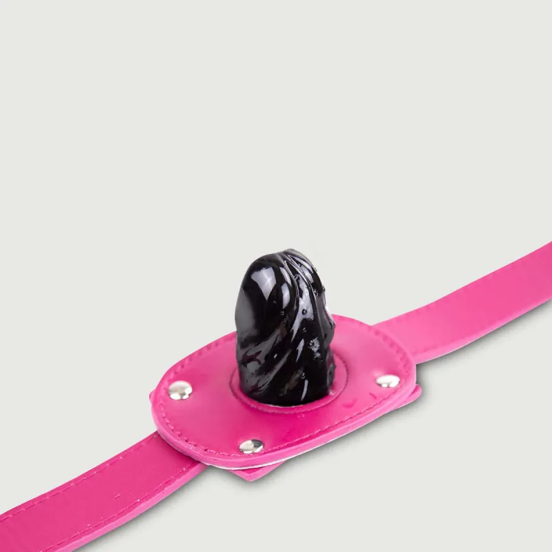 Căluș din piele cu dildo realist și lucios – roz — preț și oferte