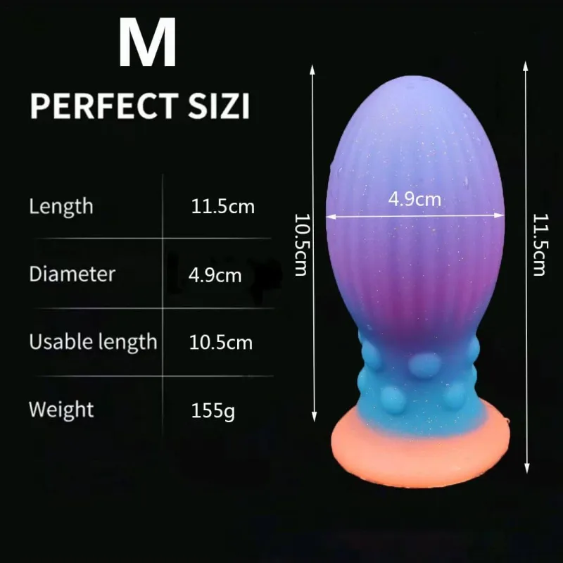 Plug anal din silicon de dimensiuni medii, care strălucește în întuneric, cu ventuză, 11,5 x 4,9 cm – Multicolor — preț și oferte