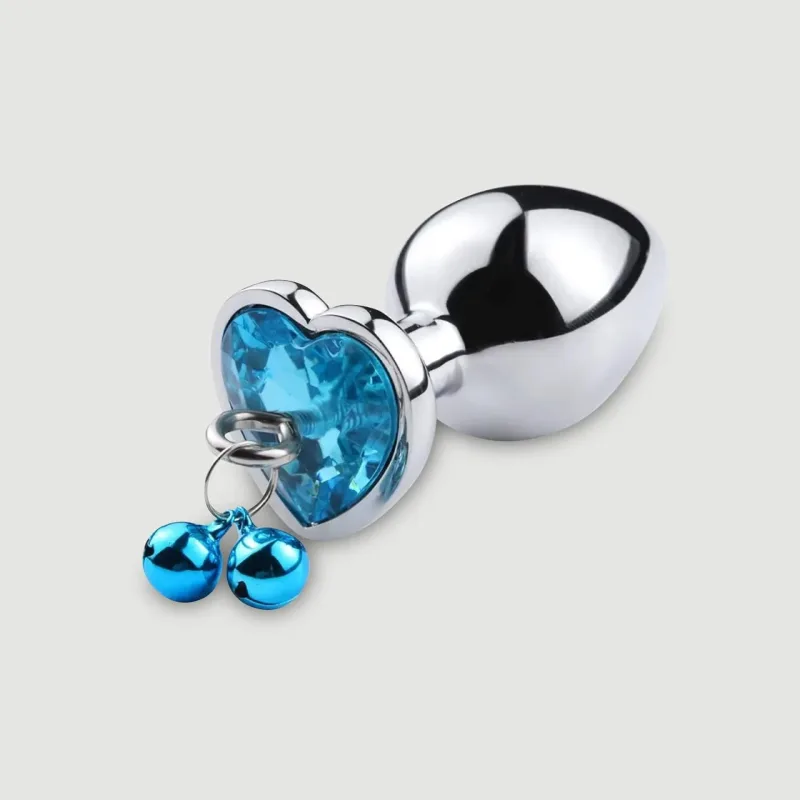 Anal Collection – Plug anal metalic mare, cu bijuterie în formă de inimă și clopoței – Argintiu/Albastru — preț și oferte