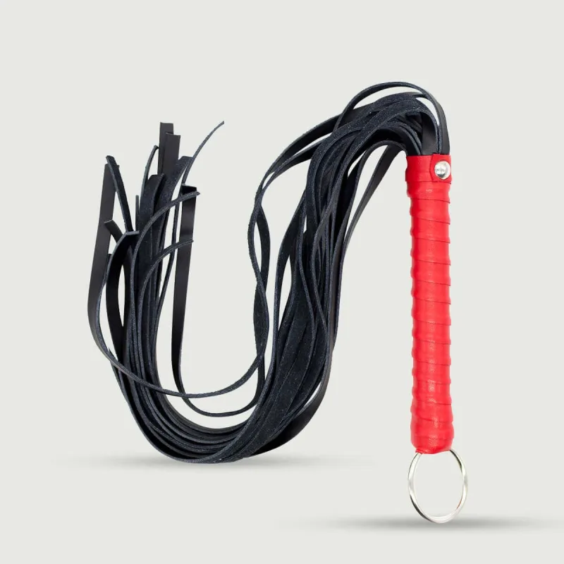 Bici din piele cu bază metalică și mâner roșu - Negru/Roșu — preț și oferte