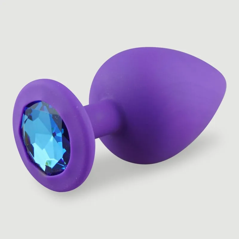 Anal Collection: Plug anal mare din silicon cu bijuterie rotundă - Violet/Albastru deschis — preț și oferte