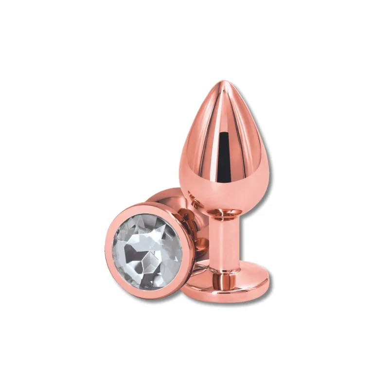 Anal Collection – Plug anal mediu din metal cu bijuterie rotundă – Roz/Transparent — preț și oferte