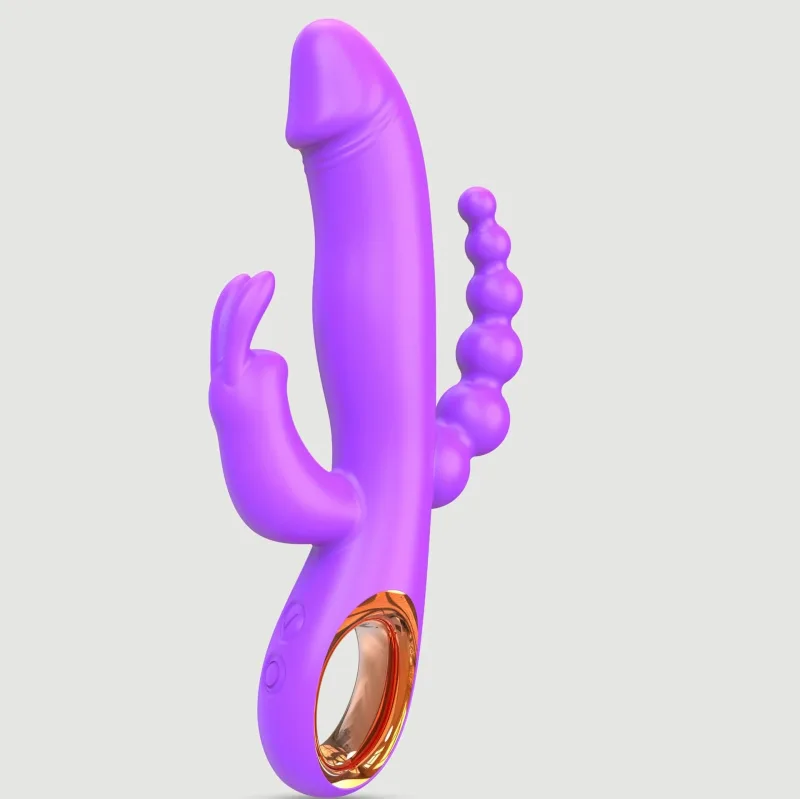 Vibrator din silicon Sexopolis Hugo Rabbit cu bile anale – Violet — preț și oferte