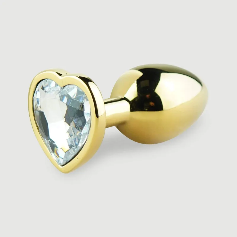 Anal Collection - Plug anal mic din metal cu bijuterie în formă de inimă - Auriu/Transparent — preț și oferte