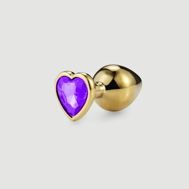 Anal Collection – Plug anal mic din metal cu bijuterie în formă de inimă – Auriu/Violet — preț și oferte