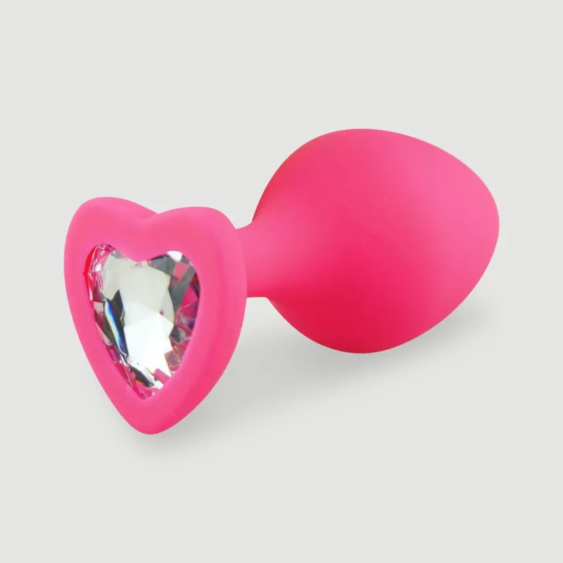 Anal Collection - Plug anal mediu din silicon cu bijuterie în formă de inimă - Roz/Transparent — preț și oferte