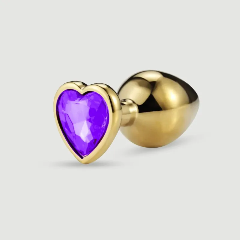 Anal Collection – Plug anal metalic mare cu bijuterie în formă de inimă – Auriu/Violet — preț și oferte