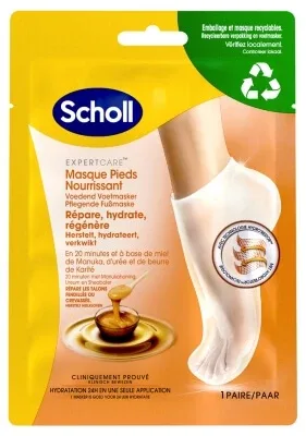 Scholl ExpertCare Mască hrănitoare pentru picioare cu miere de Manuka, 1 pereche
