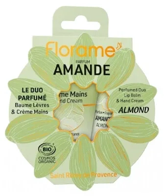 Florame Duo-ul parfumat cu migdale: balsam de buze 15 ml + cremă de mâini 30 ml, produse ecologice — preț și oferte