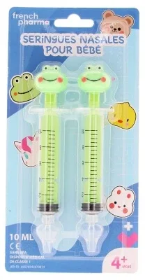French Pharma Seringi nazale pentru bebeluși de la 4 luni în sus, model „Broaște”, 2 x 10 ml