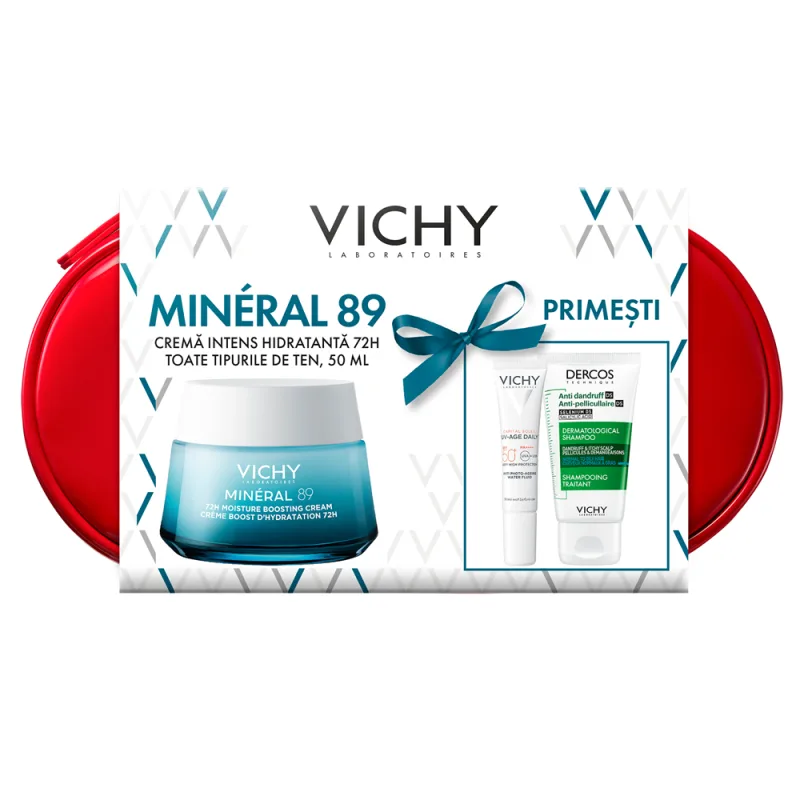 Trusa Crema MineralL 89 72H + Capital Soleil SPF 50+ + Dercos anti-matreata, Vichy | 50 ml + 15 ml + 50 ml — preț și oferte