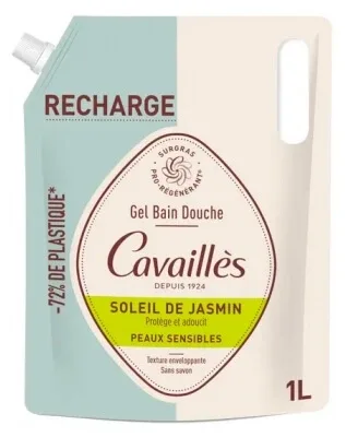 Cavaillès Gel de baie și duș pentru pielea sensibilă Soleil de Jasmin, reîncărcare ecologică, 1 L — preț și oferte