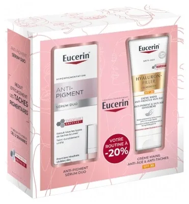 Eucerin Anti-Pigment Duo cu ser 30 ml + Hyaluron-Filler + Cremă de mâini Elasticity anti-pete și anti-îmbătrânire SPF30 75 ml — preț și oferte