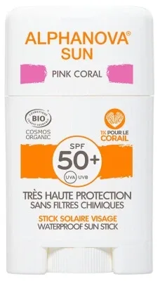 Alphanova Sun Stick de protecție solară pentru față, nuanța Pink Coral, SPF50+, organic, 12 g