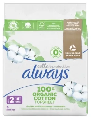 Always Cotton Protection 9 tampoane igienice, mărimea 2, lungi