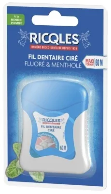 Ricqlès – Ață dentară cerată, cu fluor și mentol, 60 m
