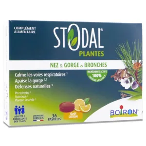 STODAL PLANTES PENTRU NAS, GÂT ȘI BRONHII, AROMĂ DE LĂMÂIE, 36 DE PASTILE