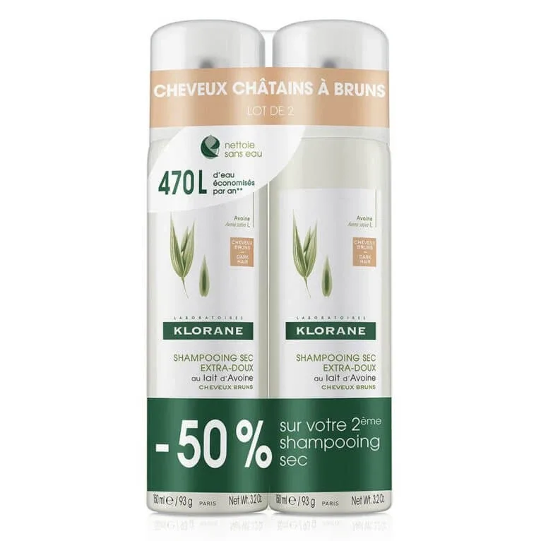 KLORANE DUO ȘAMPON USCAT EXTRA DELICAT PENTRU PĂR CASTANIU ȘI BRUN 2X150ML — preț și oferte