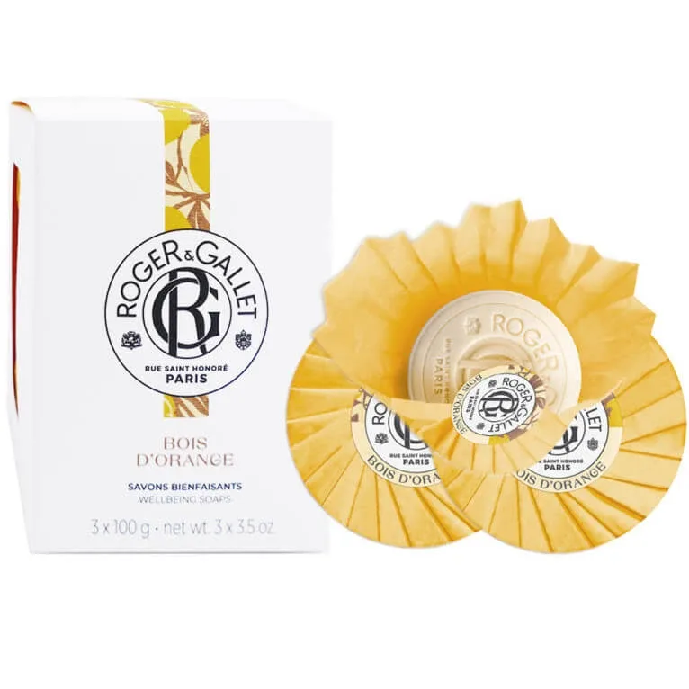 ROGER & GALLET SET DE 3 SĂPUNURI CU AROMĂ DE LEMN DE PORTOCAL — preț și oferte