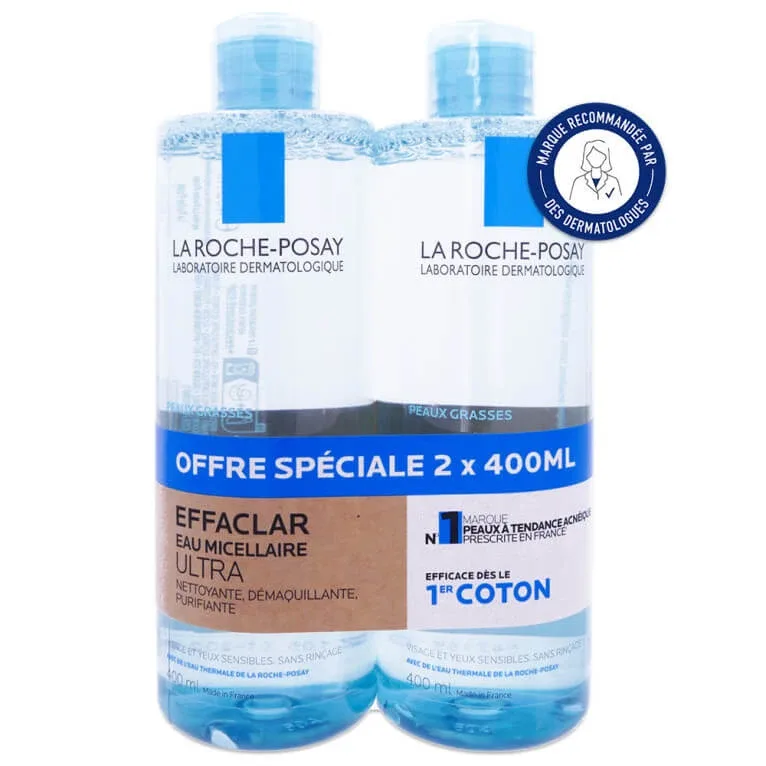 LA ROCHE-POSAY EFFACLAR APĂ MICELARĂ ULTRA PENTRU TENUL GRAS, PACHET DE 2 X 400 ML — preț și oferte