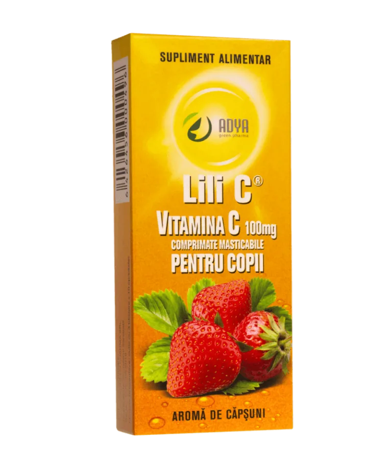 Vitamina C  100 mg pentru copii cu aroma de capsuni, Lili C,  Adya Green Pharma | 30 comprimate — preț și oferte