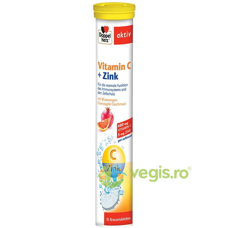 Vitamina C + Zinc, Doppelherz Aktiv | 15 comprimate efervescente — preț și oferte