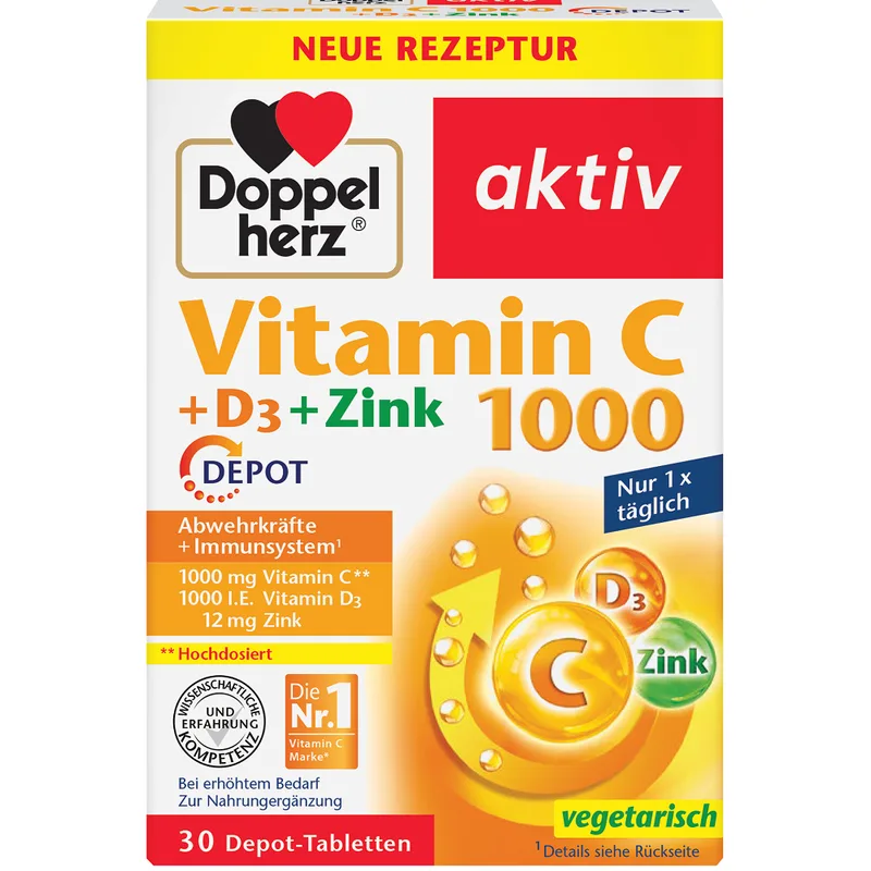 Vitamina C 1000 mg + D3 + Zinc Depot, Doppelherz Aktiv | 30 comprimate QUEISSER PHARMA — preț și oferte