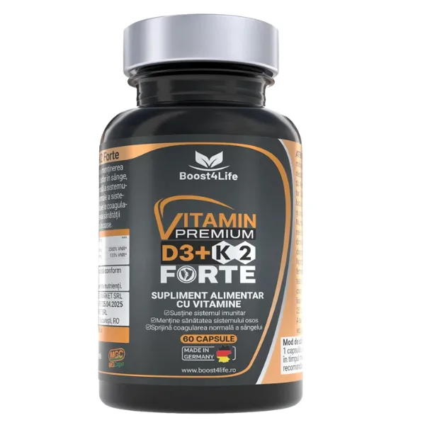Vitamina D3 + K2 Forte Premium, Boost4Life | 60 capsule — preț și oferte