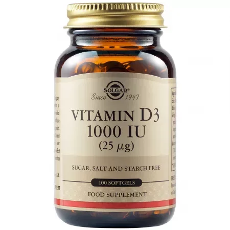 Vitamina D3 1000UI 25mg, Solgar | 100 capsule moi — preț și oferte