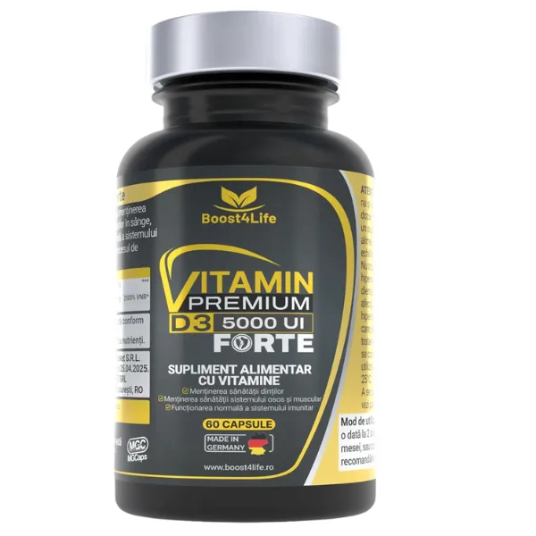 Vitamina D3 Forte Premium 5000UI, Boost4Life | 60 capsule — preț și oferte