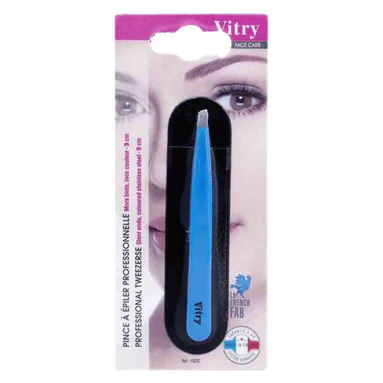 VITRY – PENSETĂ DE EPILARE PROFESIONALĂ CU VÂRF OBLIC, DIN OȚEL INOXIDABIL COLORAT, 9 CM — preț și oferte