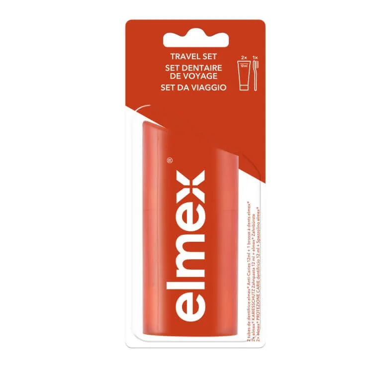 ELMEX KIT DE CĂLĂTORIE: PERIUȚĂ DE DINȚI + 2 PASTE DE DINȚI — preț și oferte
