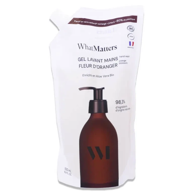 WHATMATTERS ECO REÎNCĂRCARE GEL DE SPĂLAT MÂINILE CU FLORI DE PORTOCAL 500 ML — preț și oferte
