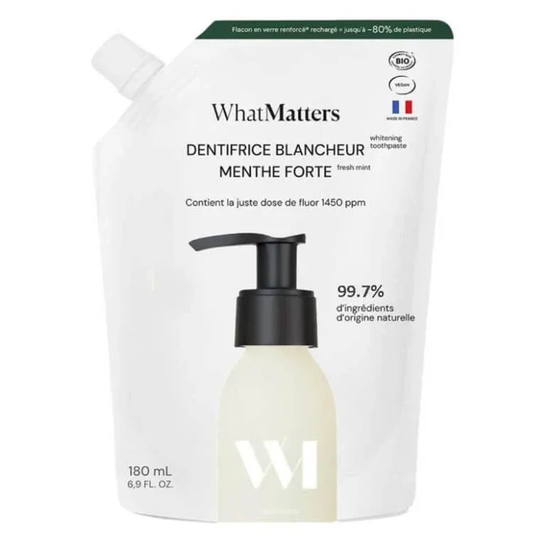 WHATMATTERS ECO REÎNCĂRCARE PASTĂ DE DINȚI ALBITOARE CU MENTĂ INTENSĂ 180 ML — preț și oferte