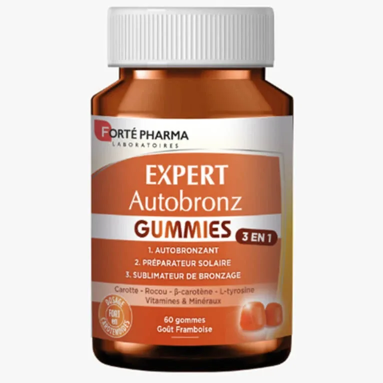 FORTE PHARMA EXPERT AUTOBRONZ GUMMIES 60 de jeleuri cu aromă de zmeură — preț și oferte