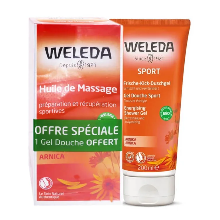 WELEDA BIO ULEI DE MASAJ CU ARNICA 200 ml + GEL DE DUȘ SPORT 200 ml — preț și oferte