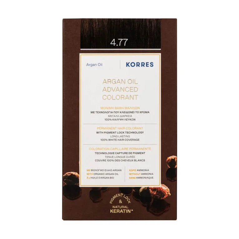 KORRES VOPSEA DE PĂR CU ULEI DE ARGAN 4.77 CIOCOLATĂ ÎNCHISĂ — preț și oferte