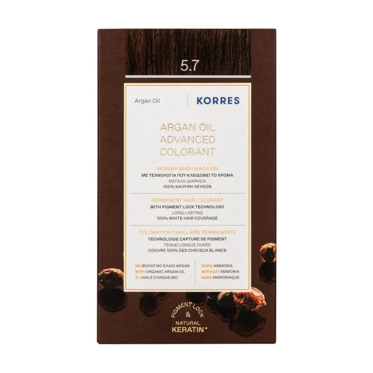 KORRES VOPSEA DE PĂR PERMANENTĂ CU ULEI DE ARGAN, NUANȚA CHOCOLATE 5.7 — preț și oferte