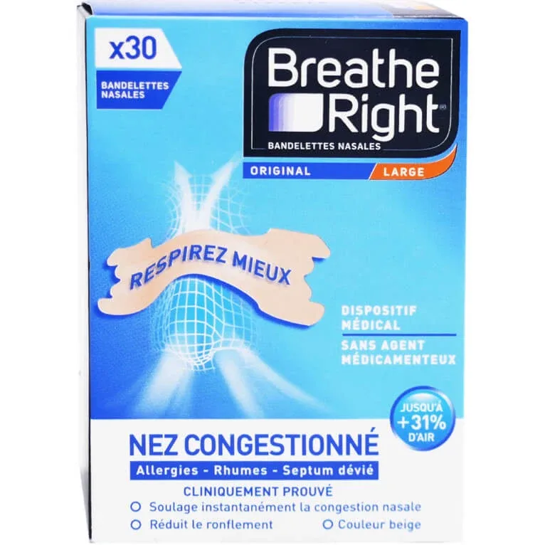 BREATH RIGHT BENZI NASALE PENTRU NAS ÎNCĂRCAT, VARIANTA LARGĂ, X30 — preț și oferte