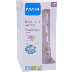 MAM BIBERON DIN STICLĂ 0+ LUNI 260 ML ROZ