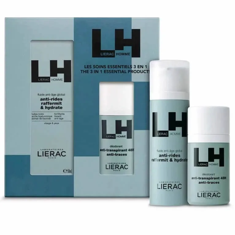 LIERAC HOMME SET DE PRODUSE DE ÎNGRIJIRE ESENȚIALE: FLUID ANTI-ÎMBĂTRÂNIRE + DEZODORANT — preț și oferte