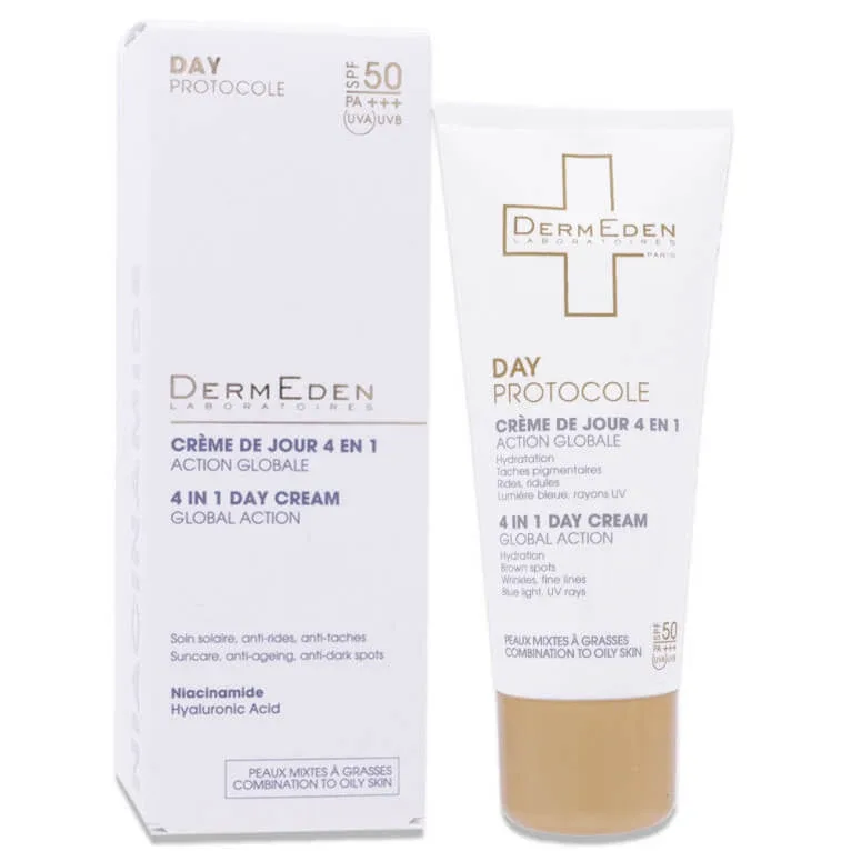 DERMEDEN DAY PROTOCOL CREMĂ 4 ÎN 1 SPF50 50 ML PENTRU TENURI MIXTE ȘI GRASE — preț și oferte