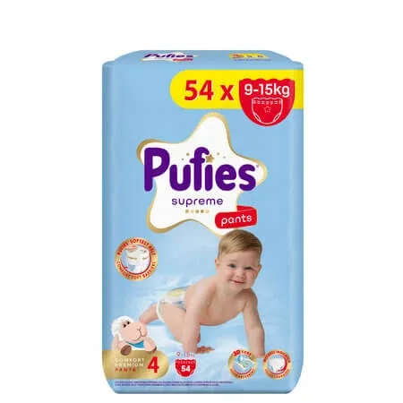 Scutece chilotel Supreme, Nr.4, 9-15 kg, 54 buc, Pufies — preț și oferte
