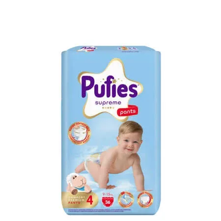 Scutece chilotel Supreme, Nr.4, 9-15 kg, 36 buc, Pufies — preț și oferte