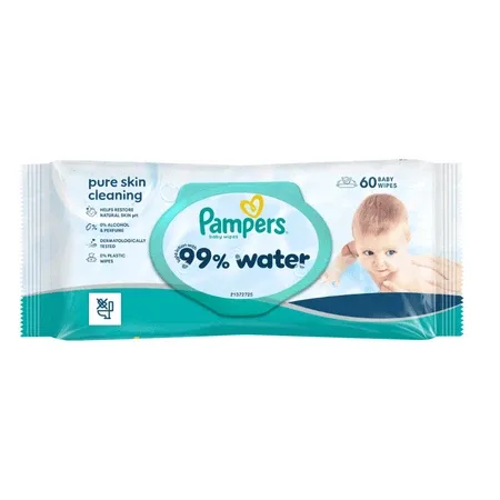 Servetelele umede 99% apa Pure skin cleaning, 60 bucati, Pampers — preț și oferte
